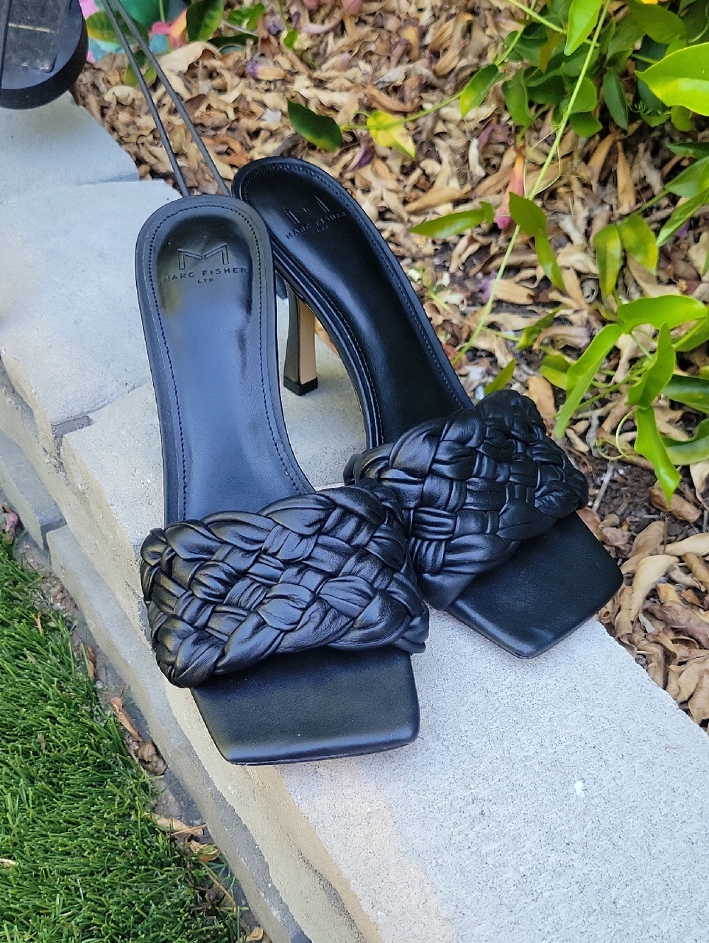 Marc Fisher Black Braided Slide Heeled Sandals 8.5